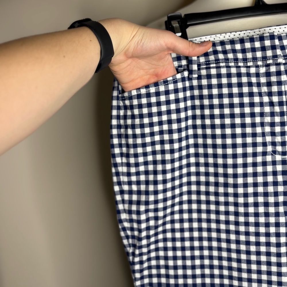 Talbots Women's Navy and White Gingham Cropped Pants - Picture 2 of 9